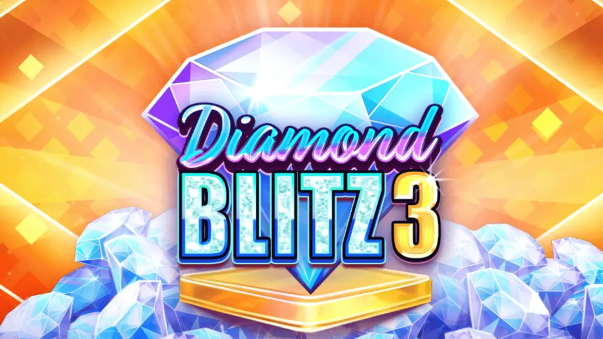 Tampilan visual slot Diamond Blitz 3 dengan simbol permata dan buah yang berkilau